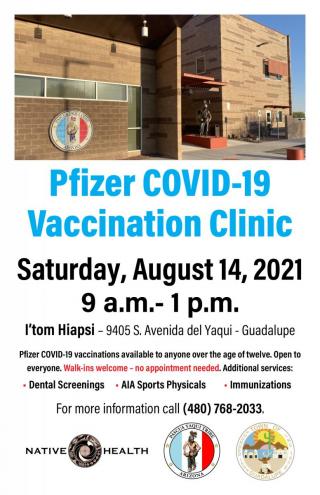 Upcoming COVID-19 Vaccination Clinic - August 14, 2021